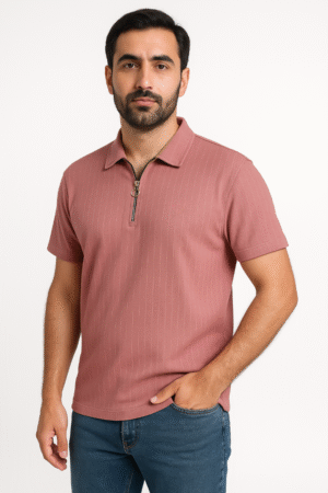 Zip-Up Collar Polo T-Shirt