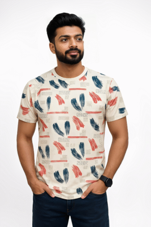 Trendy Men’s Linen T-Shirt – Navy blue and Red shades.