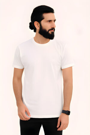 Men's White Cotton Round Neck T-Shirt