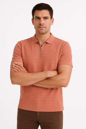 Men’s Stylish Half Sleeve T-Shirt | zip collar for Casual Wear